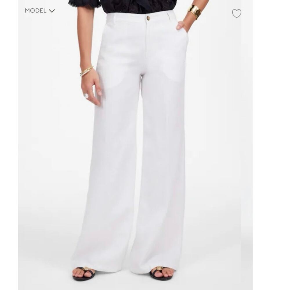 Madewell The Zoe Relaxed Wide Pant in 100% Linen Color Salt Size 14